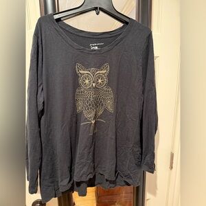 JMS Black with gold Owl Woman's top 2x